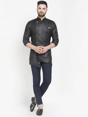 black solid asymmetric short kurta - 16974867 - Standard Image - 4