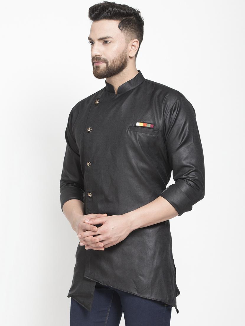 black solid asymmetric short kurta - 16974867 - Zoom Image - 2