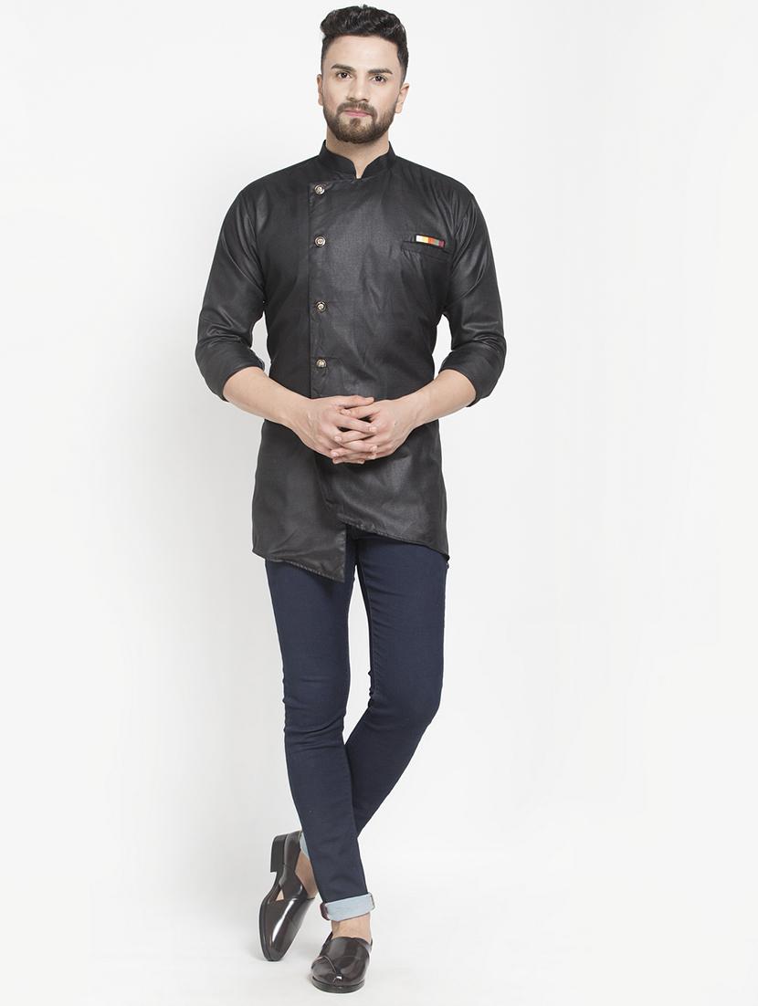 black solid asymmetric short kurta - 16974867 - Zoom Image - 4