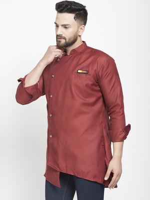 red solid asymmetric short kurta - 16974870 - Standard Image - 2