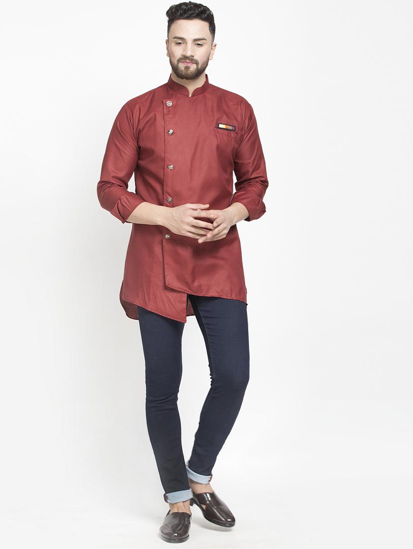 red solid asymmetric short kurta - 16974870 - Zoom Image - 4