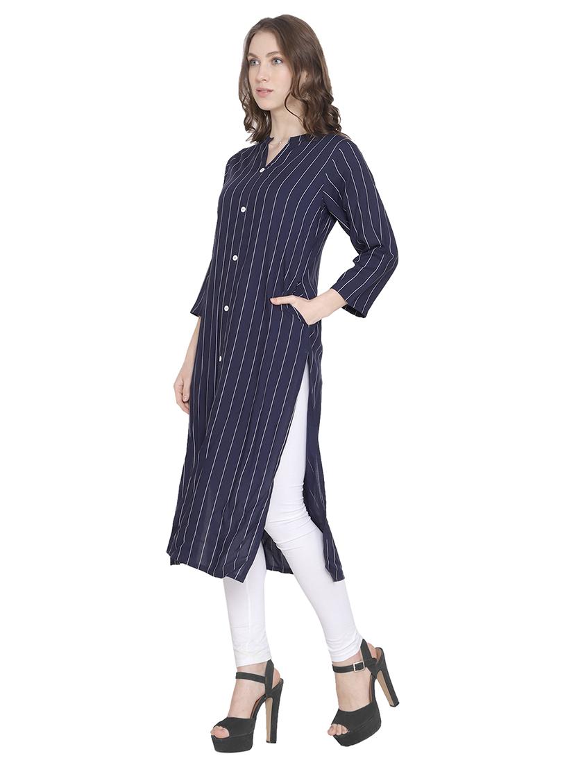 striped straight kurta - 16975111 - Zoom Image - 2