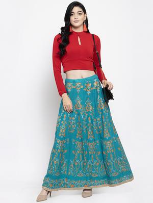 light blue rayon flared skirt - 16975908 - Standard Image - 4