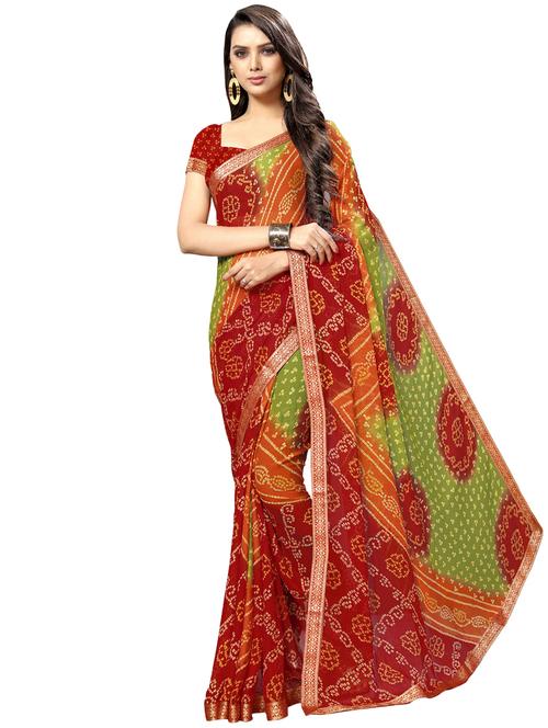 bandhani bordered saree with blouse - 16976253 - Standard Image - 1