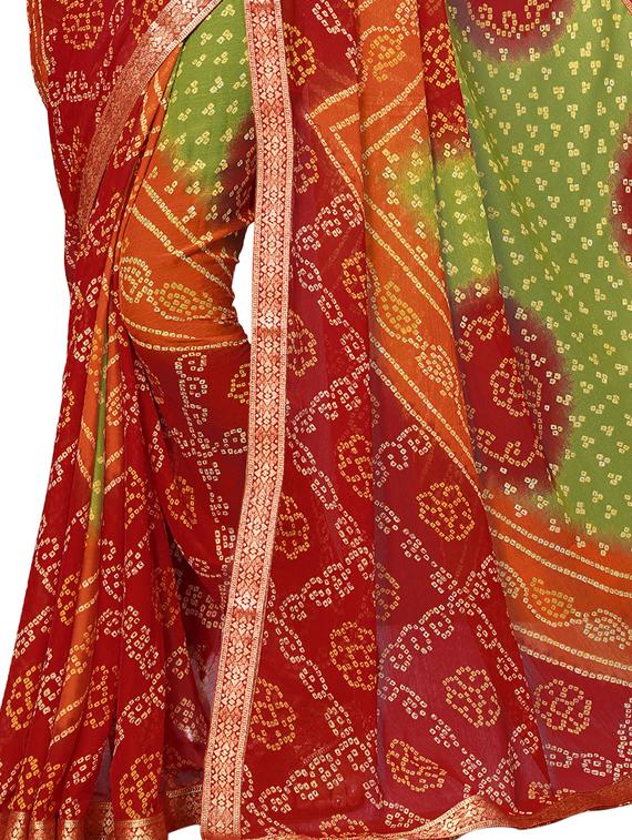 bandhani bordered saree with blouse - 16976253 - Zoom Image - 2