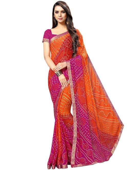 bandhani bordered saree with blouse - 16976263 - Standard Image - 1