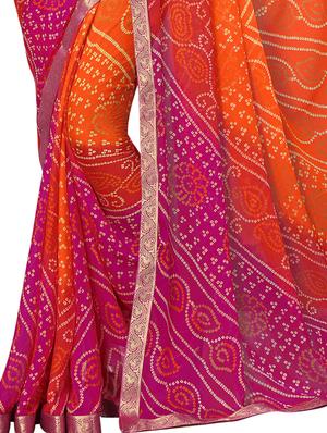bandhani bordered saree with blouse - 16976263 - Standard Image - 2