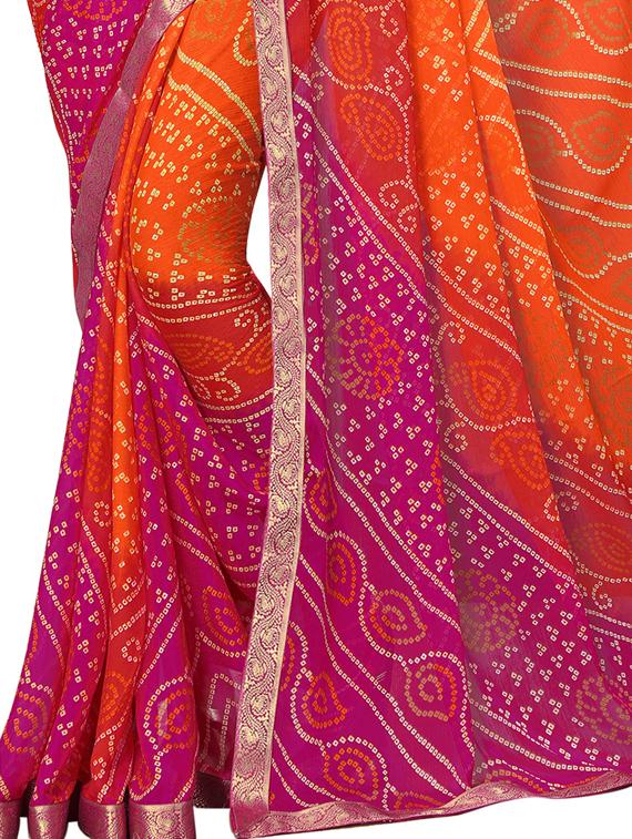 bandhani bordered saree with blouse - 16976263 - Zoom Image - 2