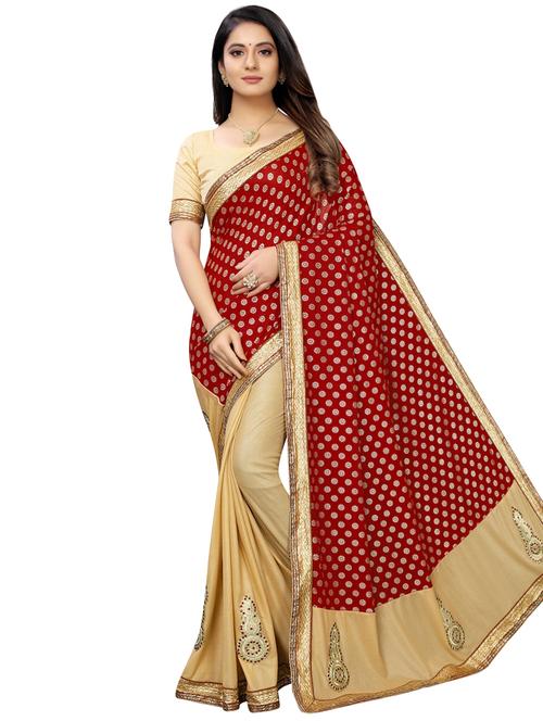half & half embroidered saree with blouse - 16976274 - Standard Image - 1