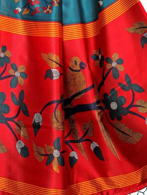 turquoise silk blend printed saree with blouse - 16976777 - Standard Image - 3