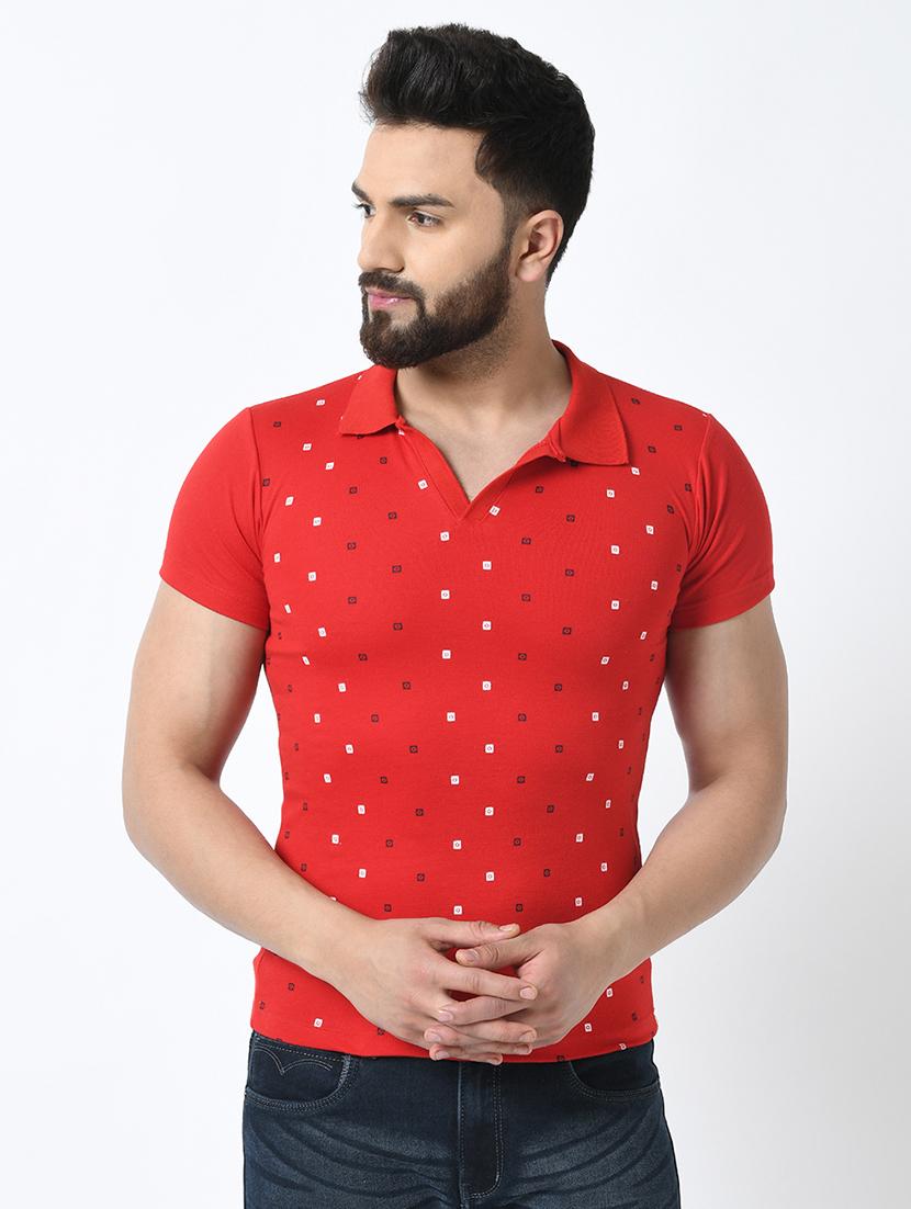 red printed collared t-shirt - 16976885 - Zoom Image - 1