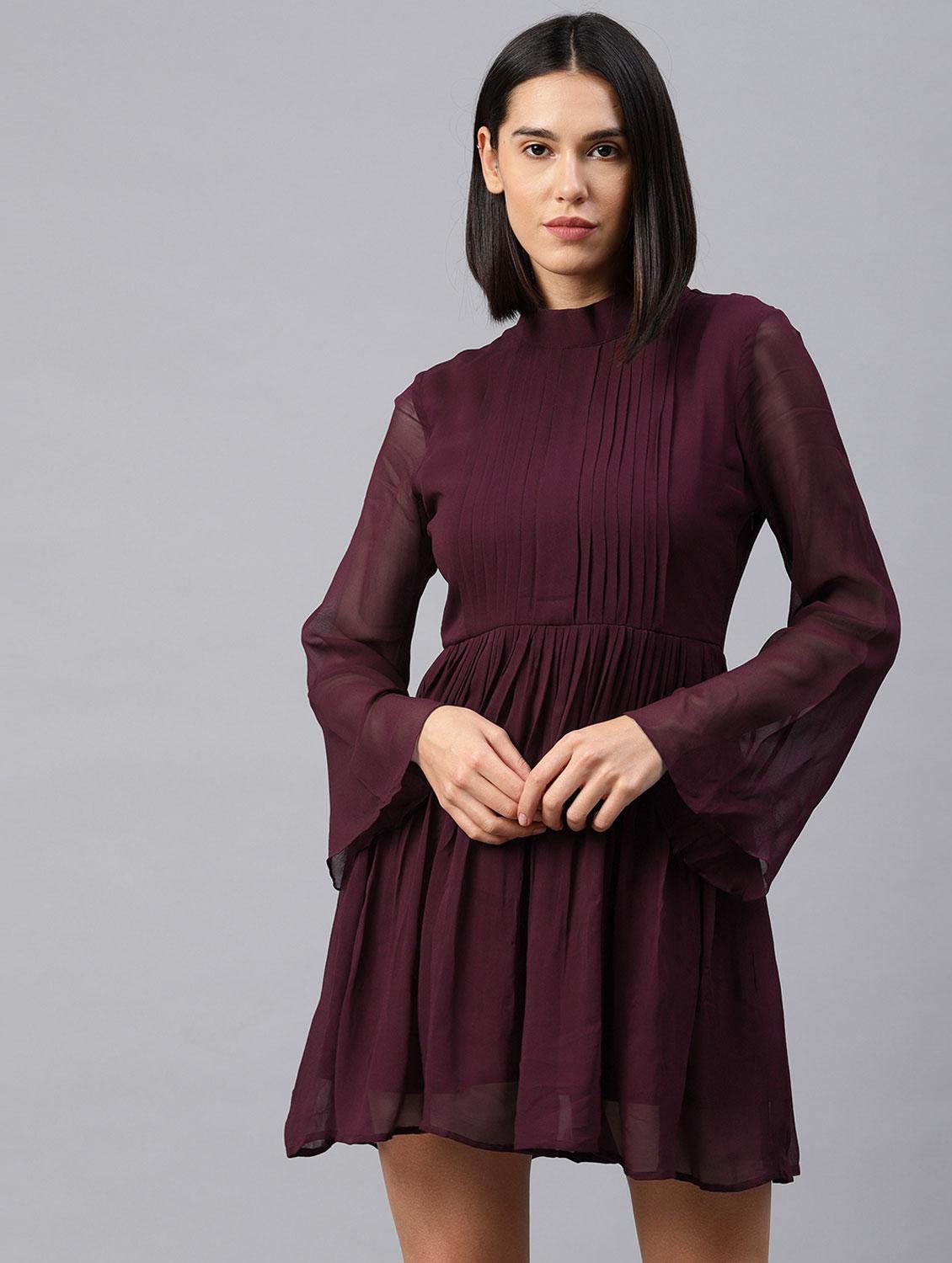 pin tucks detail flared dress - 16976988 - Zoom Image - 1
