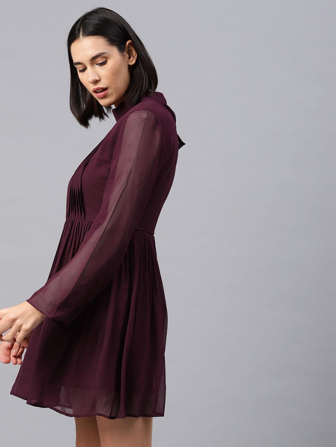 pin tucks detail flared dress - 16976988 - Zoom Image - 2