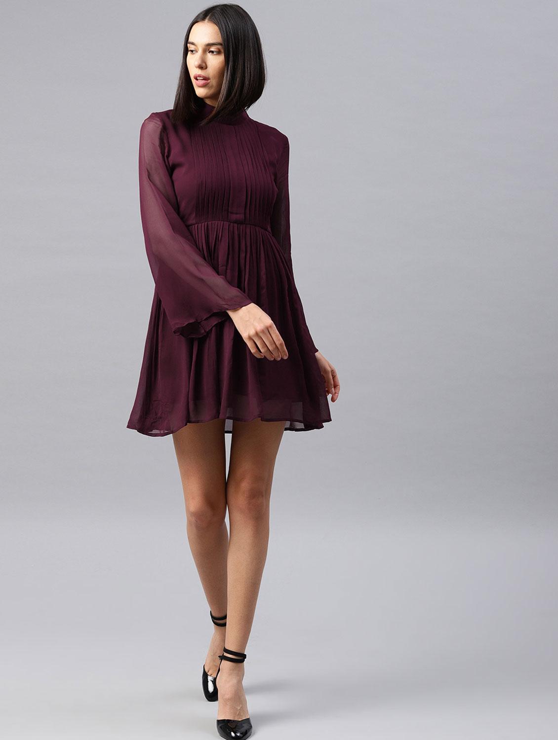 pin tucks detail flared dress - 16976988 - Zoom Image - 4
