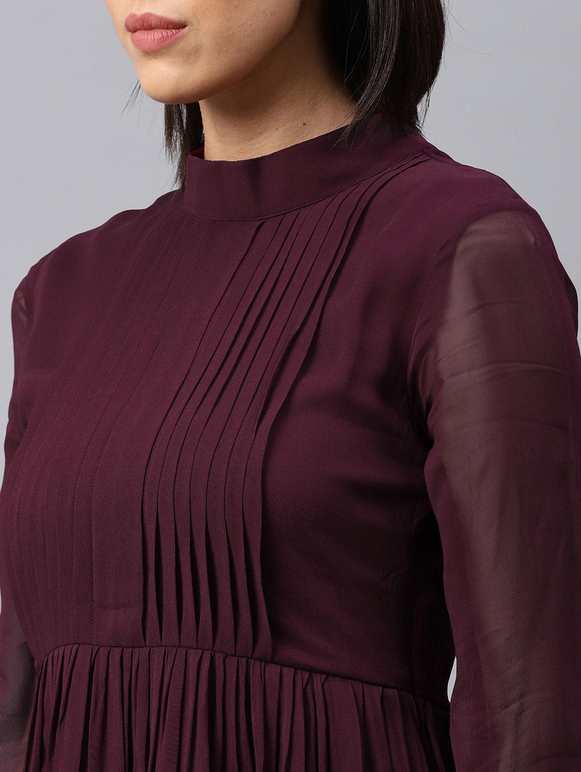 pin tucks detail flared dress - 16976988 - Zoom Image - 5