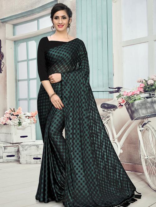 tassel detailed foil printed saree with blouse - 16977090 - Standard Image - 1