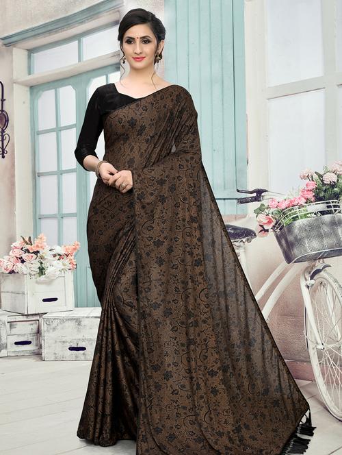 tassel detailed foil printed saree with blouse - 16977093 - Standard Image - 1