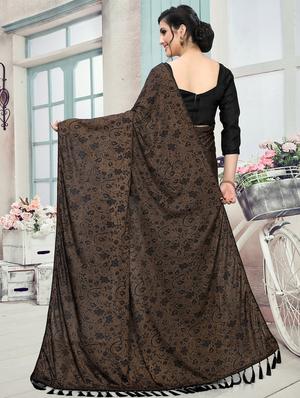 tassel detailed foil printed saree with blouse - 16977093 - Standard Image - 2