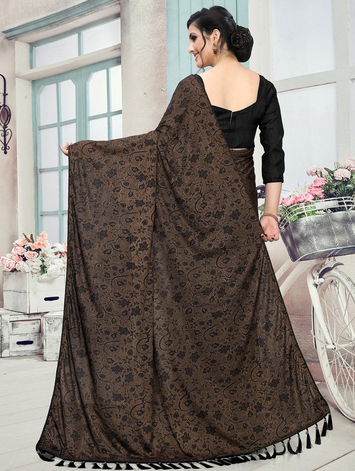 tassel detailed foil printed saree with blouse - 16977093 - Zoom Image - 2