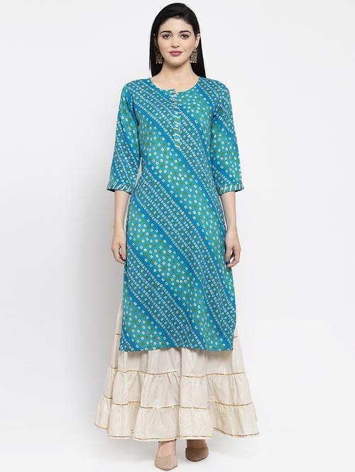 turquoise straight kurta - 16977204 - Standard Image - 1