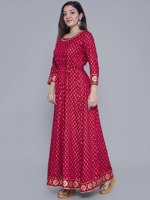 gold print flared kurta - 16977300 - Standard Image - 2