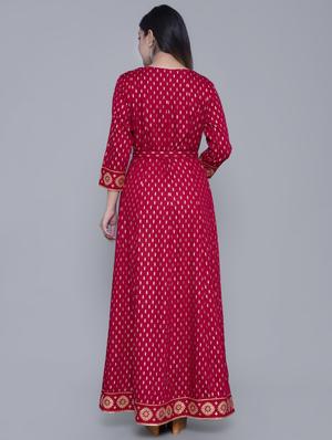 gold print flared kurta - 16977300 - Standard Image - 3