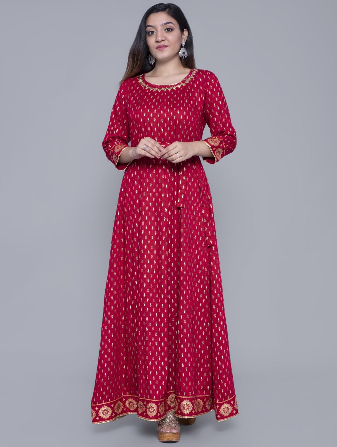 gold print flared kurta - 16977300 - Zoom Image - 1