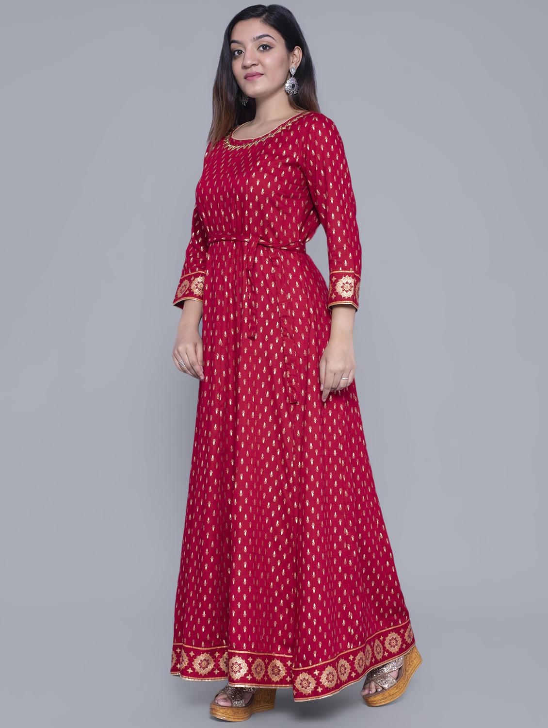 gold print flared kurta - 16977300 - Zoom Image - 2
