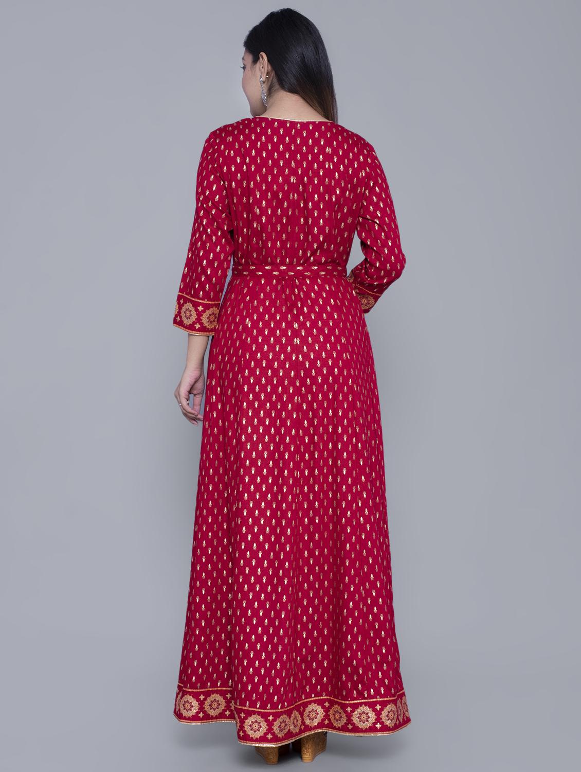 gold print flared kurta - 16977300 - Zoom Image - 3