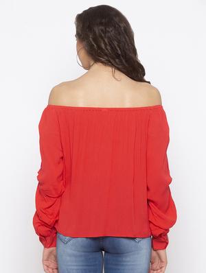 ruched sleeve off shoulder top - 16978927 - Standard Image - 3