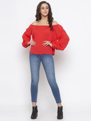 ruched sleeve off shoulder top - 16978927 - Standard Image - 4