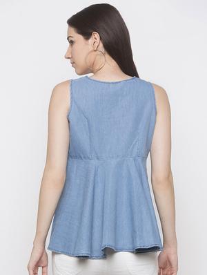 embroidered detail denim peplum top - 16978934 - Standard Image - 3