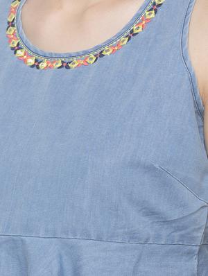 embroidered detail denim peplum top - 16978934 - Standard Image - 5