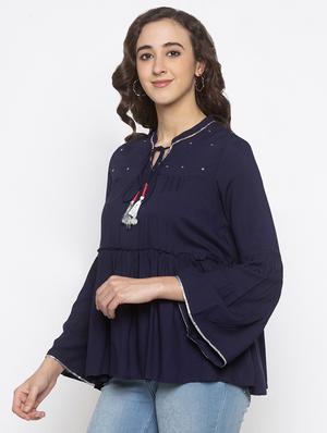 tie up neck bell sleeved top - 16978936 - Standard Image - 2
