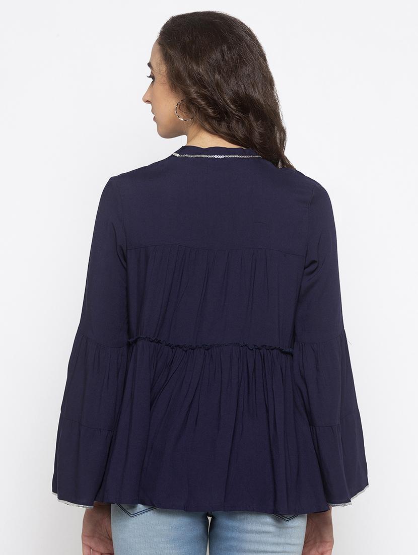 tie up neck bell sleeved top - 16978936 - Zoom Image - 3
