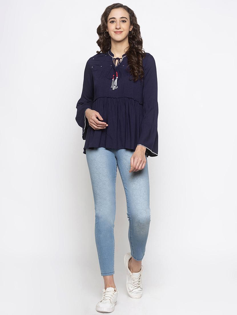 tie up neck bell sleeved top - 16978936 - Zoom Image - 4