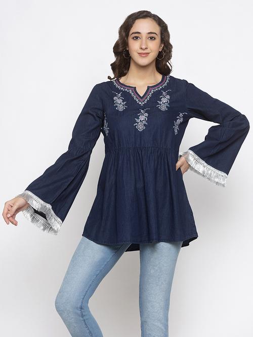 embroidered detail bell sleeved top - 16978937 - Standard Image - 1