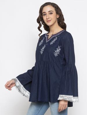 embroidered detail bell sleeved top - 16978937 - Standard Image - 2