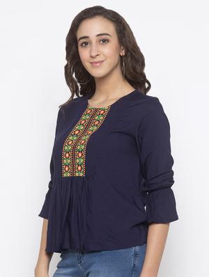 embroidered detail round neck top - 16978941 - Standard Image - 2