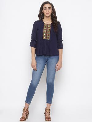 embroidered detail round neck top - 16978941 - Standard Image - 4