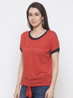 contrast ribbed drawstring waist top - 16978981 - Standard Image - 2