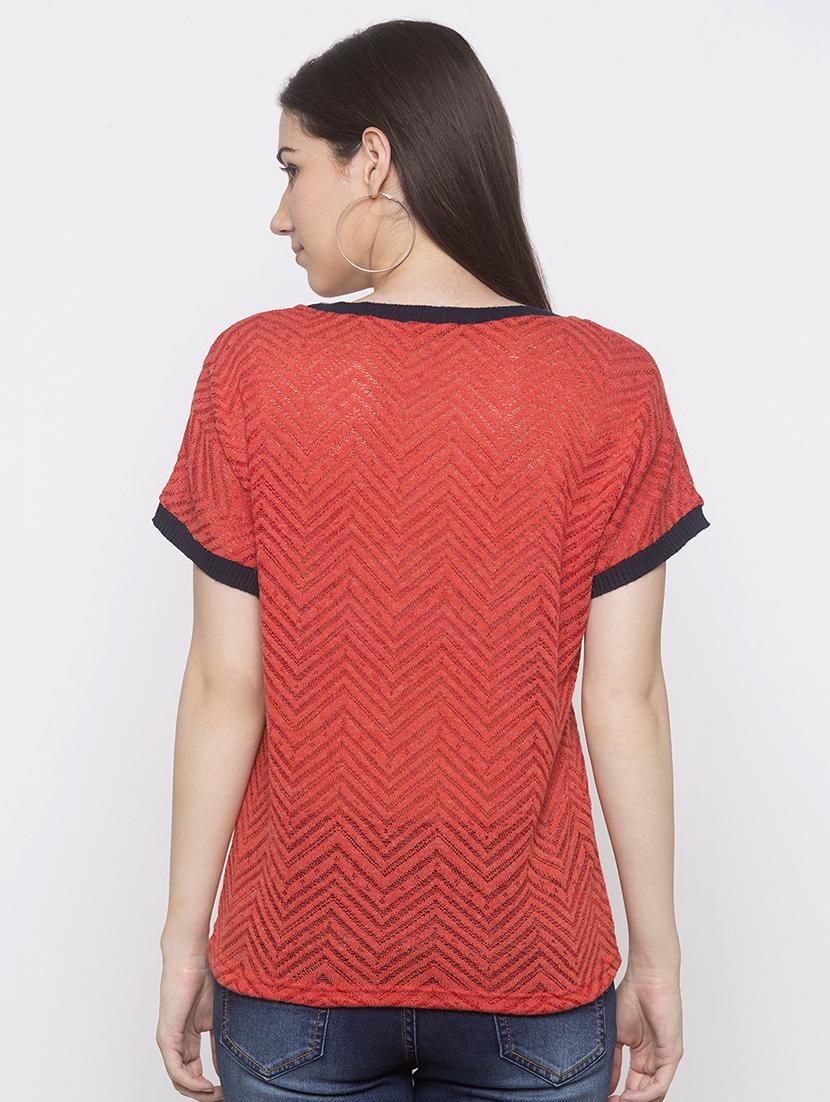 contrast ribbed drawstring waist top - 16978981 - Zoom Image - 3