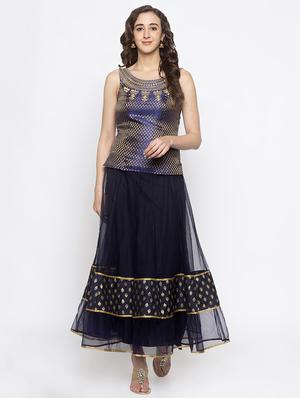 blue chanderi solid blouse - 16979003 - Standard Image - 4
