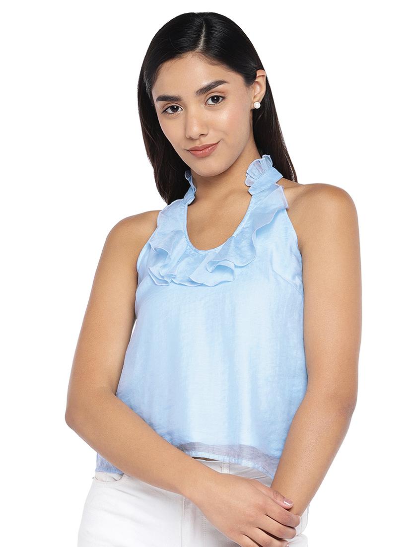 halter neck ruffle detail top - 16979083 - Zoom Image - 1
