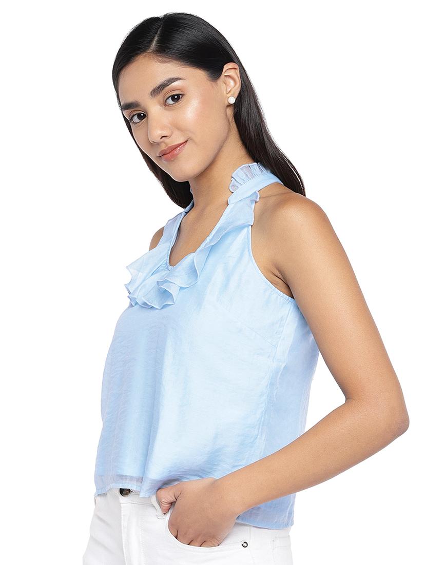 halter neck ruffle detail top - 16979083 - Zoom Image - 2