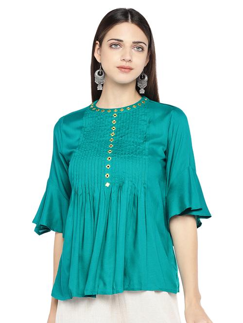 blue net solid blouse - 16979095 - Standard Image - 1