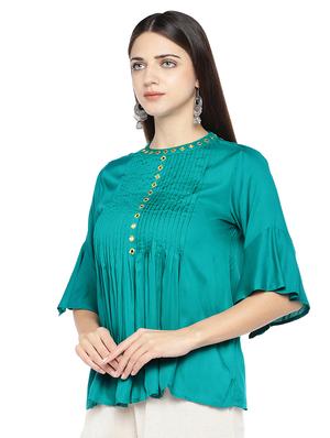 blue net solid blouse - 16979095 - Standard Image - 2