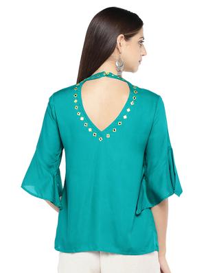 blue net solid blouse - 16979095 - Standard Image - 3