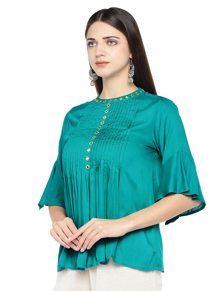 blue net solid blouse - 16979095 - Zoom Image - 2
