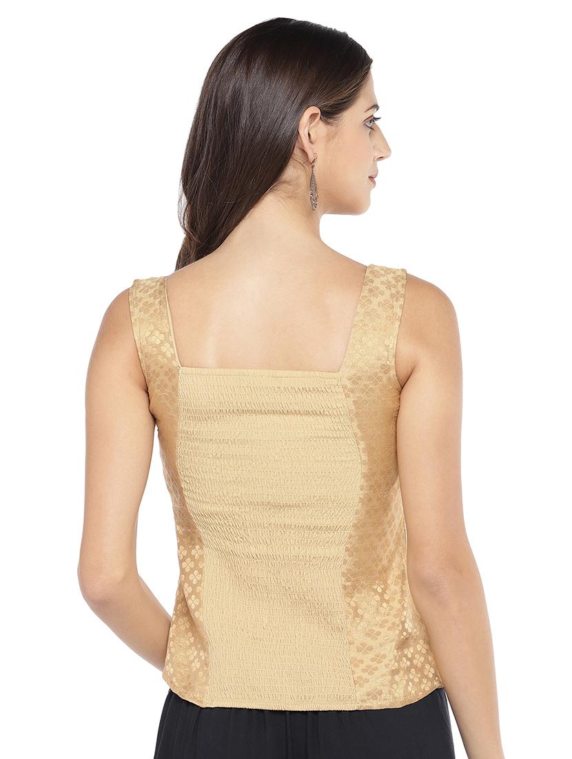 gold cotton blend solid blouse - 16979104 - Zoom Image - 3